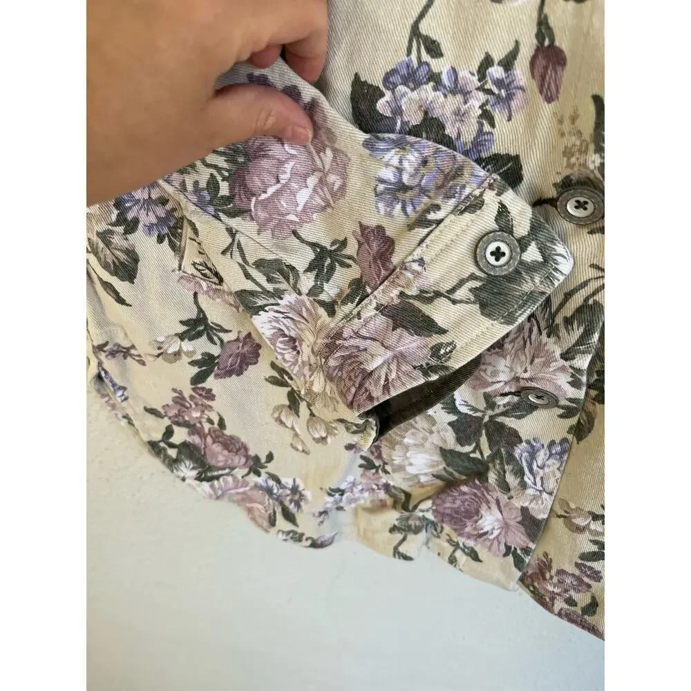Anthropologie English Roses Woman  Floral Studded Denim Jacket, Size Med…